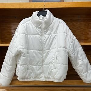 Abound White Puffer Jacket with High Collar and Cropped Style